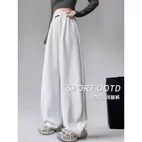灰色运动裤女春秋新款高腰阔腿裤宽松休慵懒闲小个子美式卫裤