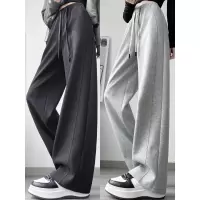 灰色运动阔腿裤女秋季新款宽松显瘦小个子休闲直筒香蕉卫裤子