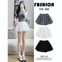 白色花苞短裤女夏季25新款高腰a字防走光显瘦蓬蓬宽松阔腿南瓜裤