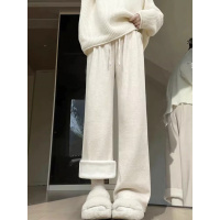 窄版阔腿裤女新款秋冬季加绒垂感直筒休闲小个子白色糯米裤子