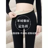 羊绒蚕丝鲨鱼裤女外穿秋冬季加绒加厚棉裤高腰收腹提臀瑜伽打底裤