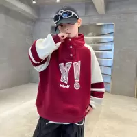 儿童装男童加绒卫衣秋冬款新款红色过年男孩加厚冬季立领上衣