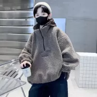 男童一体加绒厚卫衣秋冬款新款大儿童装冬季长袖上衣连帽冬装