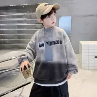 男童冬装加绒卫衣扎染新款加厚保暖一体绒痞帅儿童半高领上衣