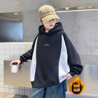 男童加绒卫衣秋冬新款中大童冬季打底衫痞帅儿童连帽上衣加厚