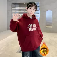 男童加绒卫衣秋冬款新款加厚安哥拉红年服儿童一体绒打底衫潮