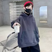 男童加绒连帽卫衣秋冬款新款儿童冬装大童男孩一体绒加厚上衣