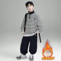 男童冬装加绒加厚条纹卫衣套装新款大儿童装秋冬季痞帅男孩潮