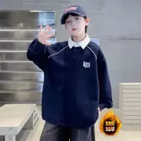 男童加绒翻领卫衣秋冬款新款大儿童冬季一体绒打底衫加厚上衣