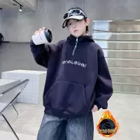 男童高领卫衣加绒一体绒新款男孩加厚打底衫儿童连帽上衣秋冬