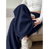 藏青色运动裤女新款秋季休闲直筒卫裤小个子宽松窄版阔腿裤子