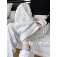 运动裤女春秋新款垂感宽松美式直筒卫裤休闲小个子白灰阔腿裤