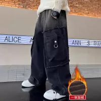 儿童裤子男童工装一体绒牛仔裤冬装新款男孩中大童加绒休闲裤