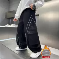 男童加绒工装裤子新款秋冬款冬季大儿童加厚男孩一体绒长裤潮