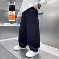 男童加绒牛仔裤年新款宽松一体绒中大童韩版加厚直筒休闲裤潮