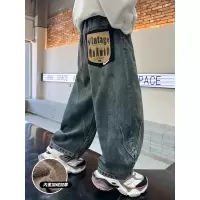 男童加绒牛仔裤新款秋冬款一体绒裤子中大儿童加厚冬季保暖潮