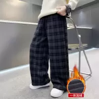 男童加绒裤子冬装新款大童秋冬款男孩加厚冬季儿童格子休闲裤