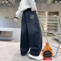 男童裤子加绒秋冬款新款冬装儿童牛仔裤中大童男孩直筒长裤潮