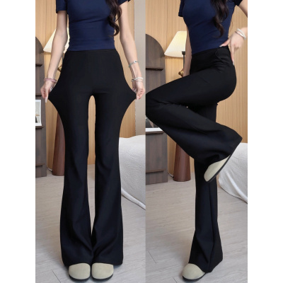 黑色微喇西装裤女秋季新款高腰显瘦小个子休闲胖mm大码喇叭裤