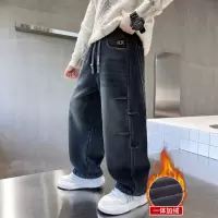 儿童装男童冬季裤子新款中大童保暖秋冬款一体加绒加厚牛仔裤