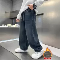 儿童装男童加绒裤子新款冬季大童秋冬款男孩加厚一体绒牛仔裤
