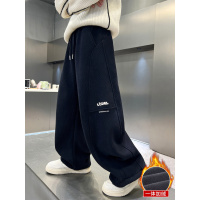 男童冬季加绒裤子新款初中生中大童秋冬款加厚一体绒运动卫裤