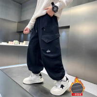 男童加绒工装裤秋冬款新款加厚休闲裤大儿童冬季一体绒裤子