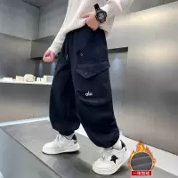 男童加绒工装裤秋冬款新款加厚休闲裤大儿童冬季一体绒裤子