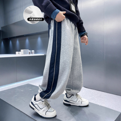 男童加绒裤子一体绒新款中大童秋冬季卫裤痞帅儿童运动裤加厚