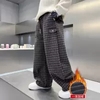 男童加绒裤子一体绒新款中大童长裤加厚儿童格子休闲裤秋冬潮