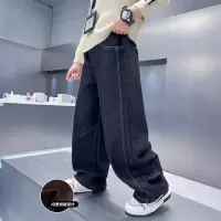 男童加绒裤子新款中大儿童冬季直筒长裤帅气冬装牛仔裤秋冬潮