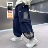 男童加绒裤子新款秋冬款一体绒大儿童冬季男孩加厚运动工装裤
