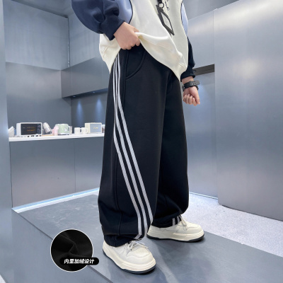 男童加绒裤子秋冬一体绒卫裤新款大儿童长裤冬装运动裤加厚潮