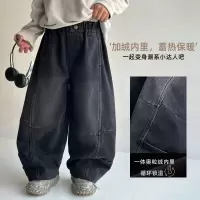 男童秋冬款牛仔裤加绒加厚新款中大童冬装一体绒儿童直筒裤子