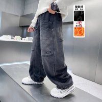 儿童装男童冬季一体加绒裤子新款中大童秋冬款加厚男孩牛仔裤