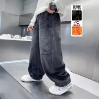 儿童装男童冬季一体加绒裤子新款中大童秋冬款加厚男孩牛仔裤
