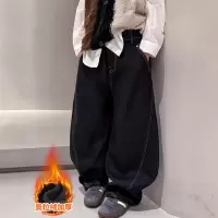 男童秋冬款裤子加绒加厚新款直筒牛仔裤初中生冬季儿童一体绒