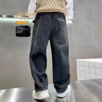 男童裤子冬款新款一体加绒牛仔裤大童男孩加厚儿童直筒阔腿裤