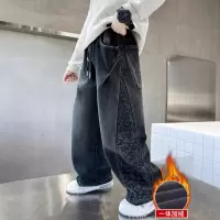 男童秋冬款牛仔裤新款秋季加绒加厚直筒裤中大儿童男孩冬装潮