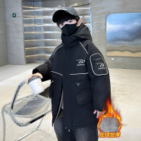 儿童装男童加绒外套新款大童派克服秋冬款加厚男孩冬季棉服潮