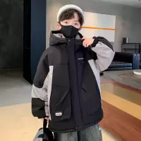 男童加绒外套秋冬款新款男孩工装棉服中大儿童冬装加厚风衣潮