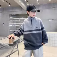 男童半开领毛衣秋冬款加厚儿童冬装打底线衣痞帅风儿童拼色针织衫