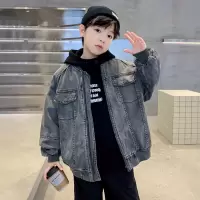 男童夹棉外套秋冬款新款男孩加厚冬季儿童冬装痞帅牛仔棉服潮