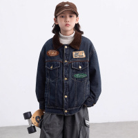 男童秋冬款牛仔外套加厚新款儿童翻领男孩冬季夹克中大童冬装