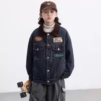 男童秋冬款牛仔外套加厚新款儿童翻领男孩冬季夹克中大童冬装