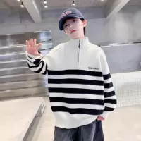 男童高领毛衣秋冬款新款中大童上衣加厚儿童冬装条纹针织衫潮