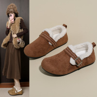 时尚秋冬绒面平底加绒勃肯鞋内增高复古雪靴保暖女棉鞋