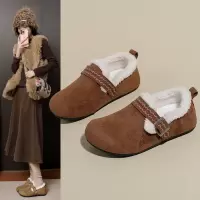 时尚秋冬绒面平底加绒勃肯鞋内增高复古雪靴保暖女棉鞋