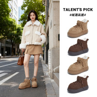 发泡底卡皮巴拉鞋头雪地靴女新款冬季加厚棉鞋保暖复古靴子女