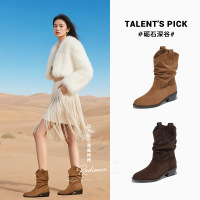 复古尖头西部牛仔靴秋冬新款英伦风休闲百搭短靴美拉德靴子女